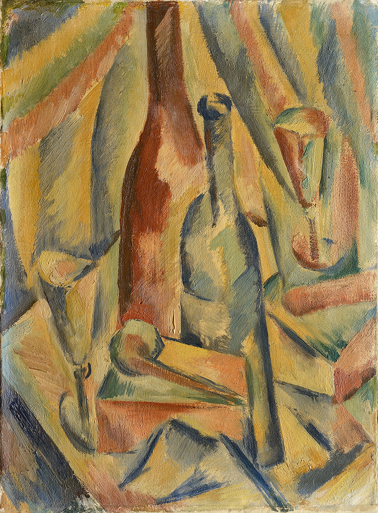 Cubist Still Life (with Bottles and Pipe)